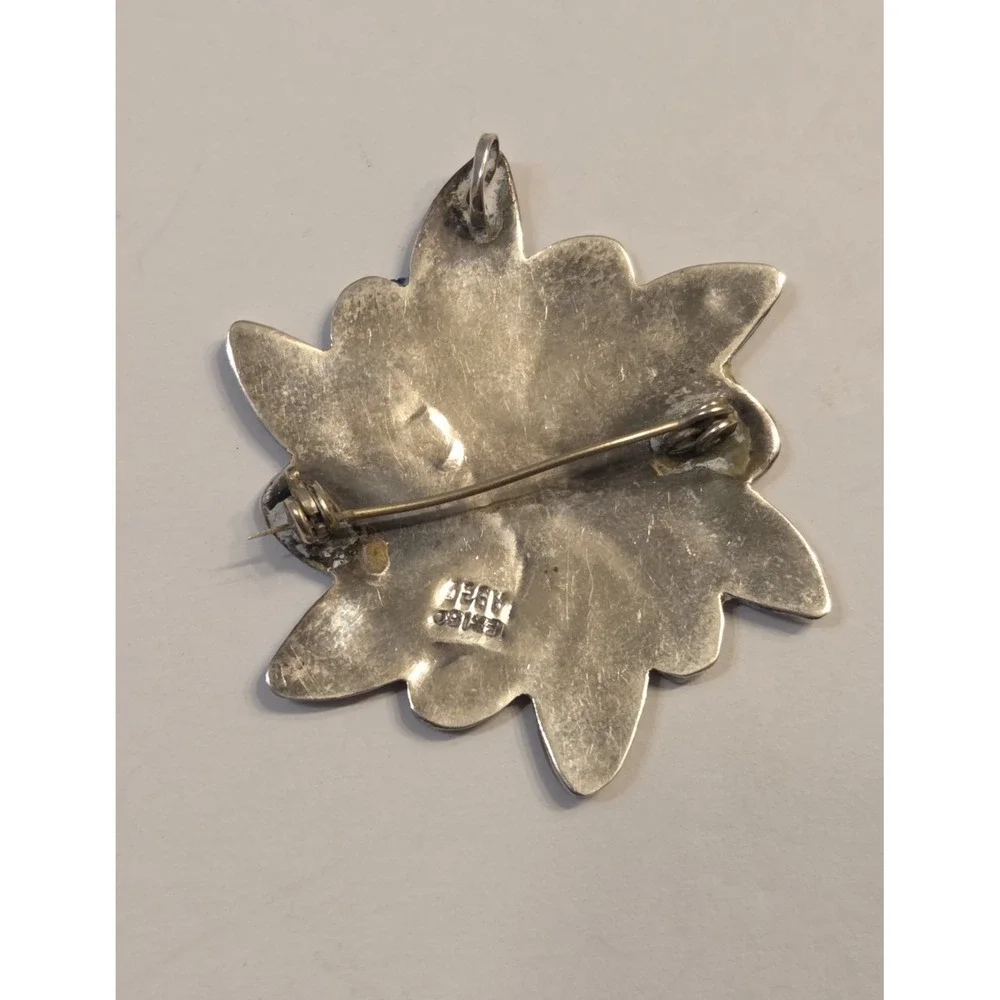 Vintage Sterling Silver Abalone Inlay Taxco Flower Pendant Brooch